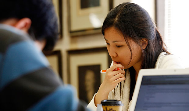 two students studying at the law school