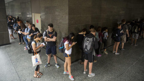 Students line up to vote
