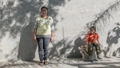 A mom and her son at the Mexico border.