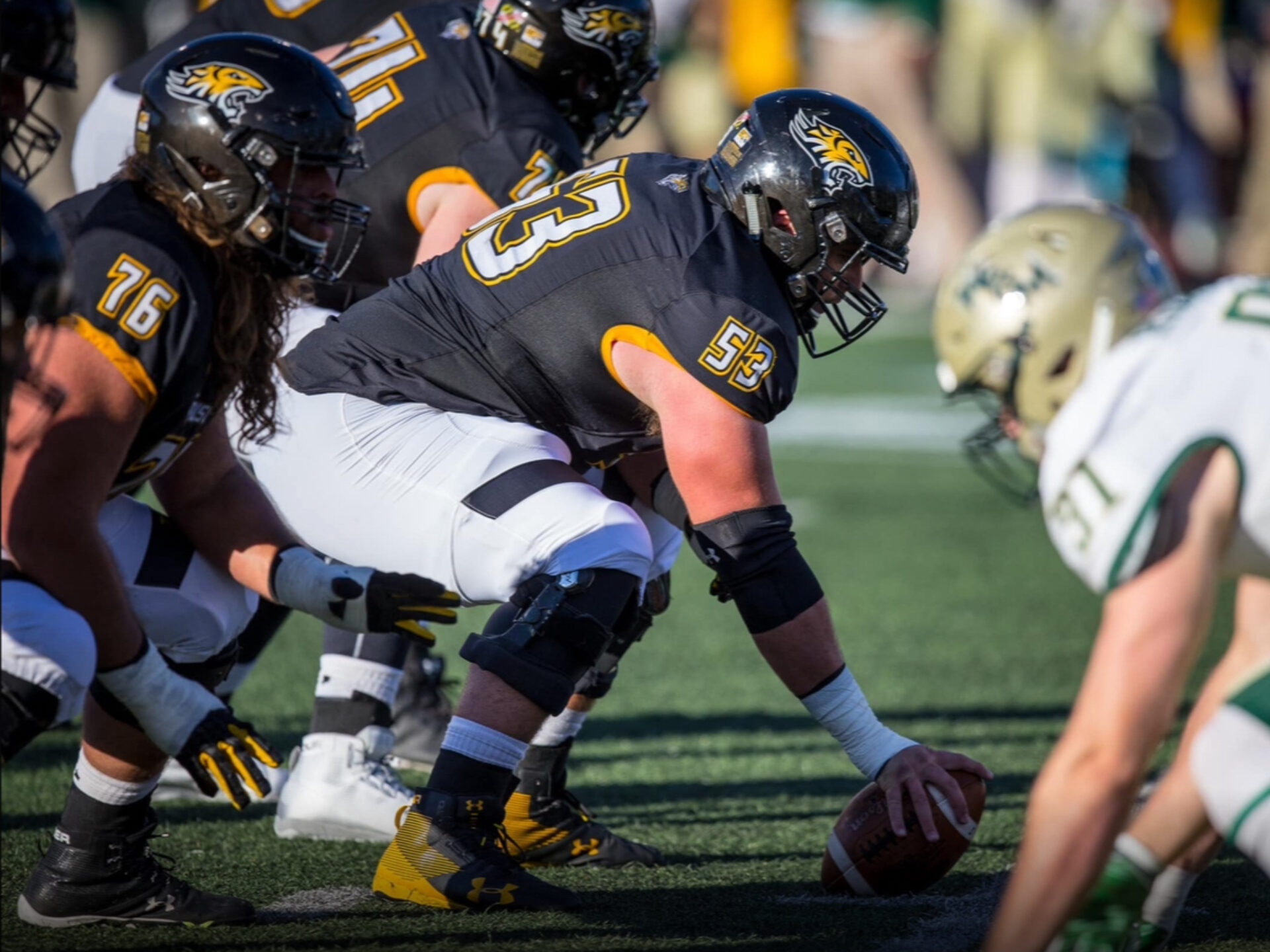 Offensive lineman ready to snap ball