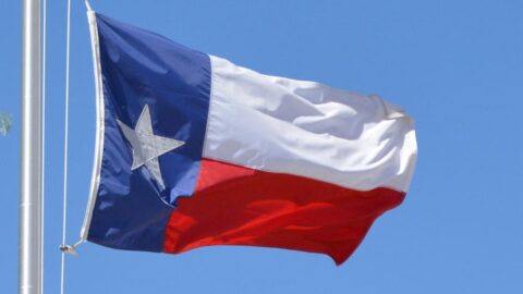Texas flag hanging in the sky