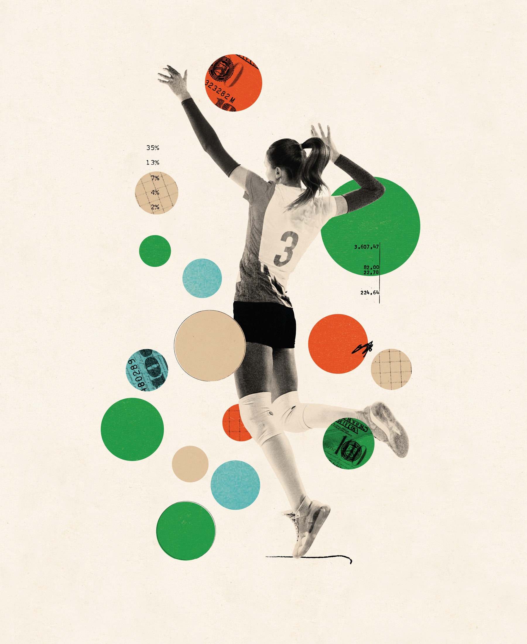 Illustration of female athlete playing volleyball