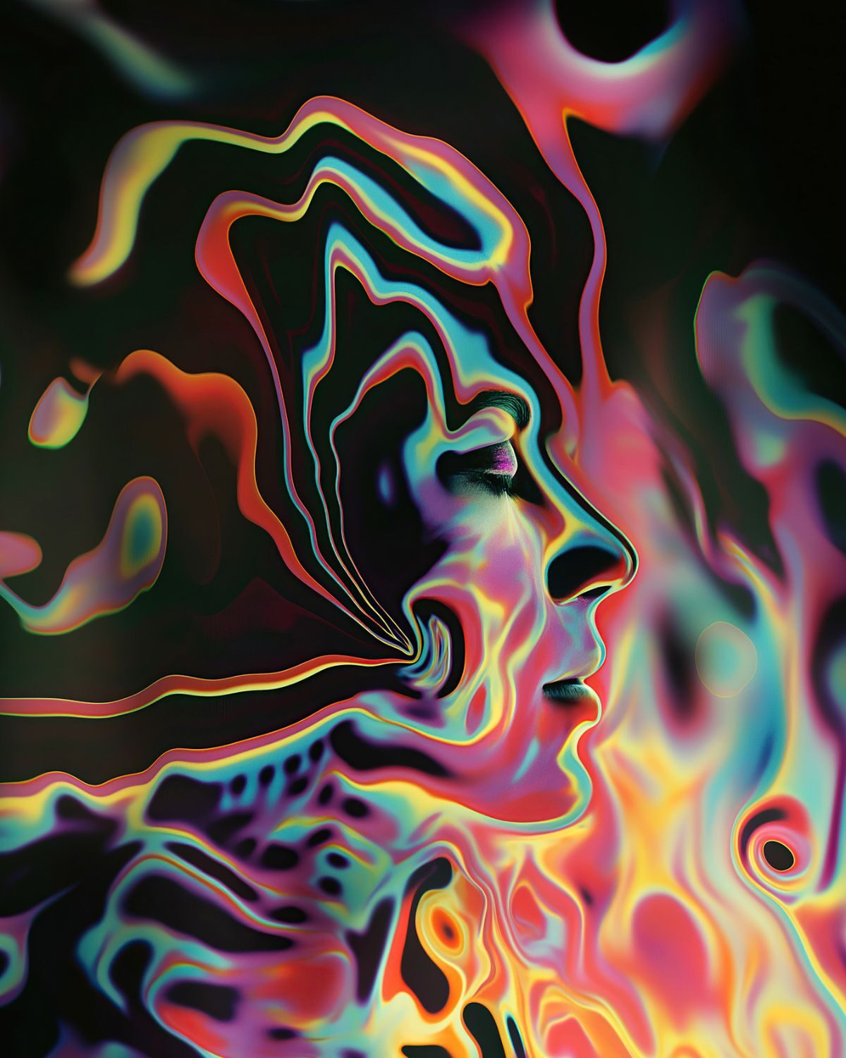 Psychedelic colorful Illustration of human silouhette: Unusual Suspects