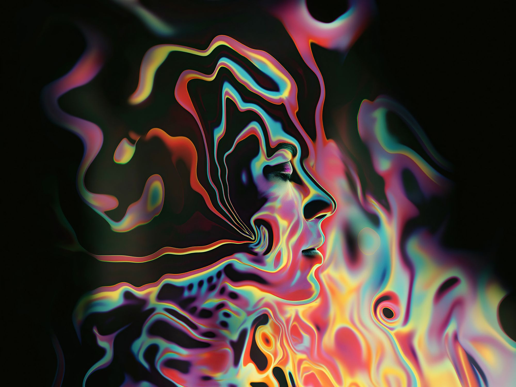 Psychedelic colorful Illustration of human silouhette: Unusual Suspects