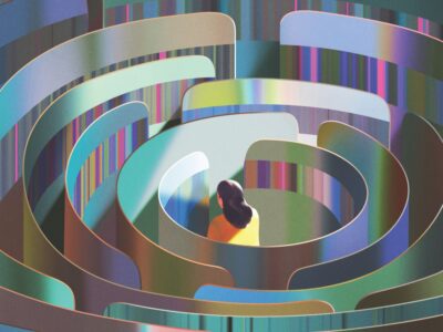 An illustration of a woman wandering through a maze.