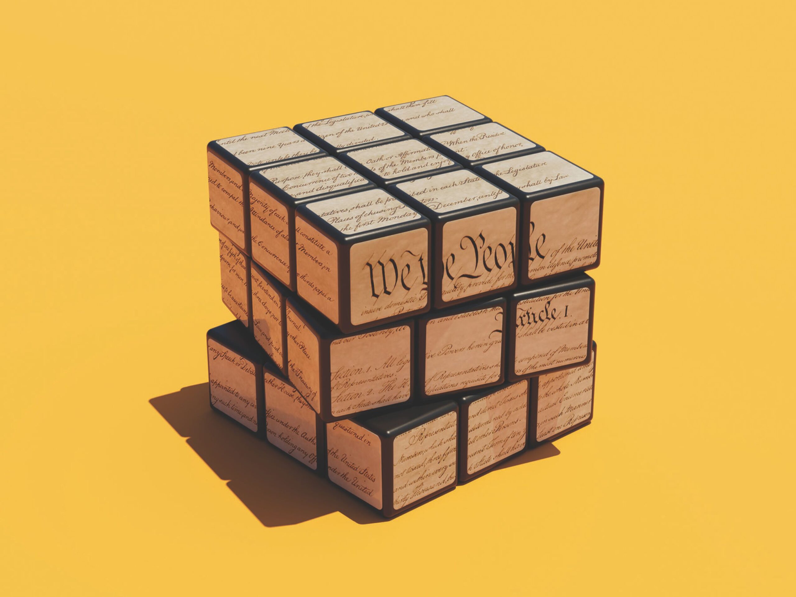 A graphic of a Rubix cube printed with the Constitution.