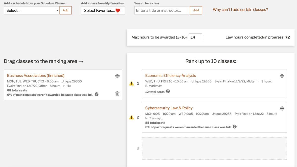 Early Registration interface