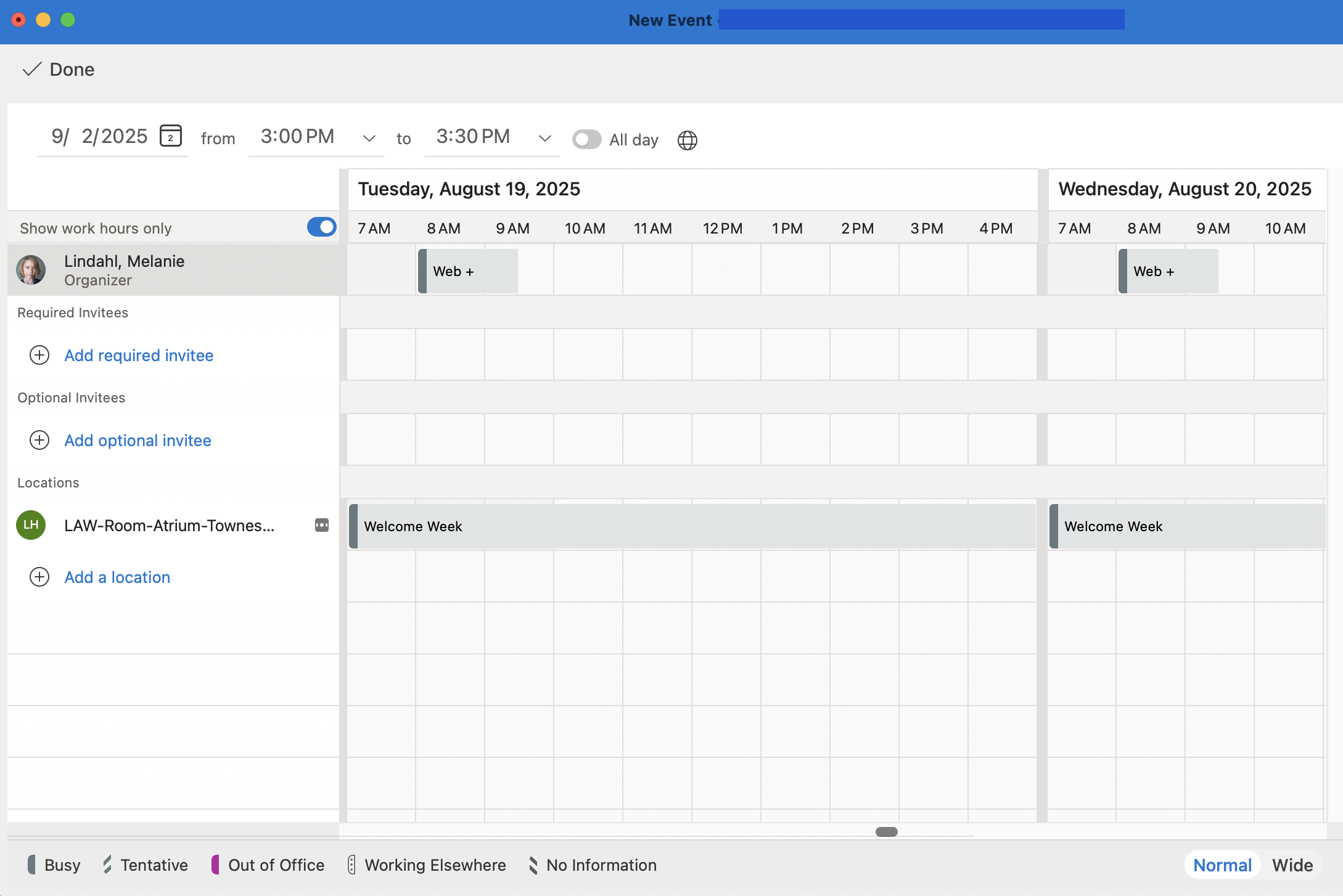 Outlook's room availability tool