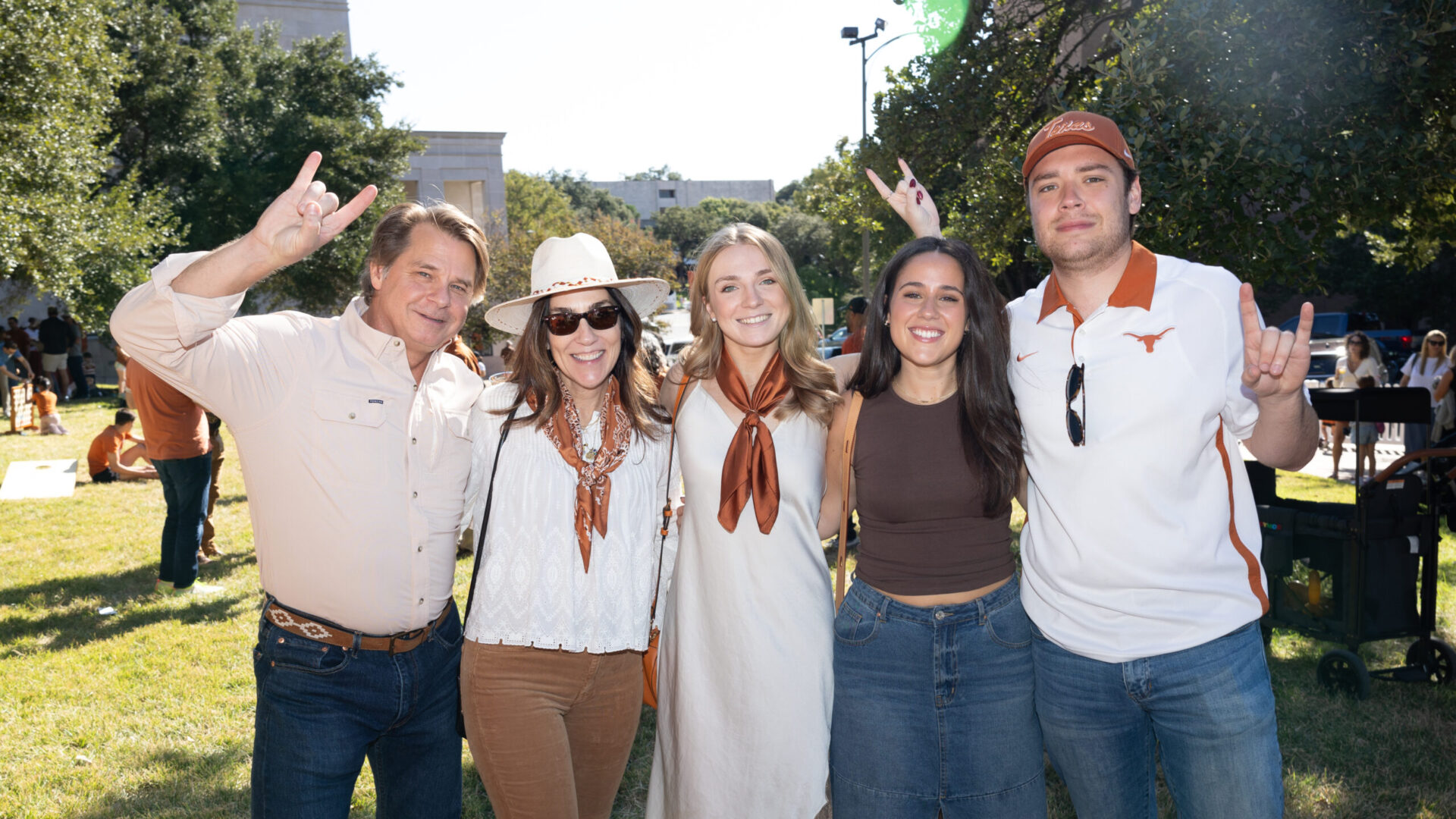 A group of friends at the 2024 Texas Law Alumni Tailgate.