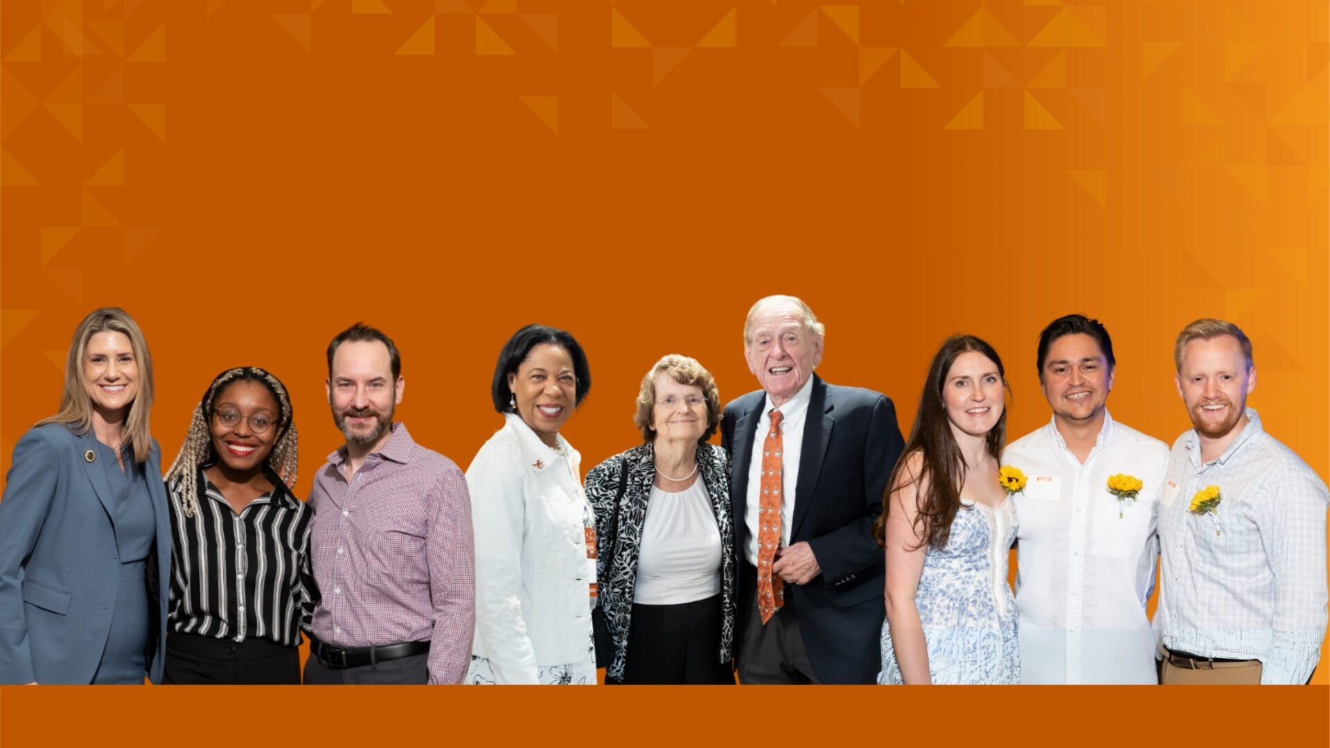 photo or 9 alumni on orange background