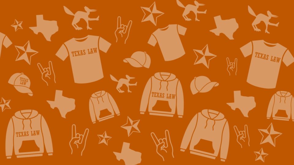 A graphic with images of Texas Law apparel.