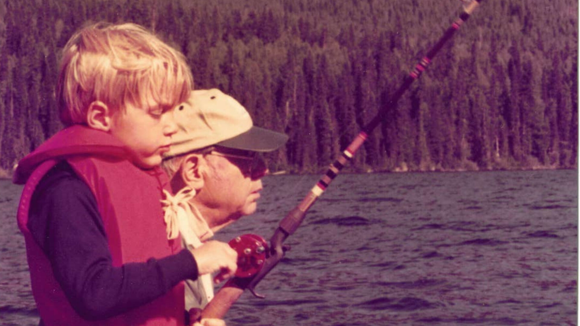 John Keeton and his grandfather Dean Keeton fishing