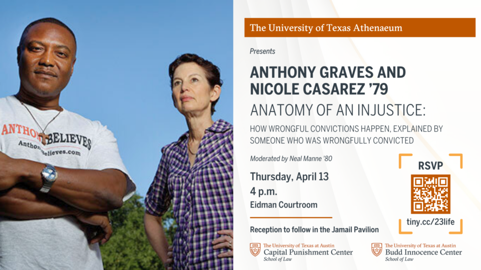The Athenaeum presents Anthony Graves and Nicole Casarez ’79 on April 13, 2024.