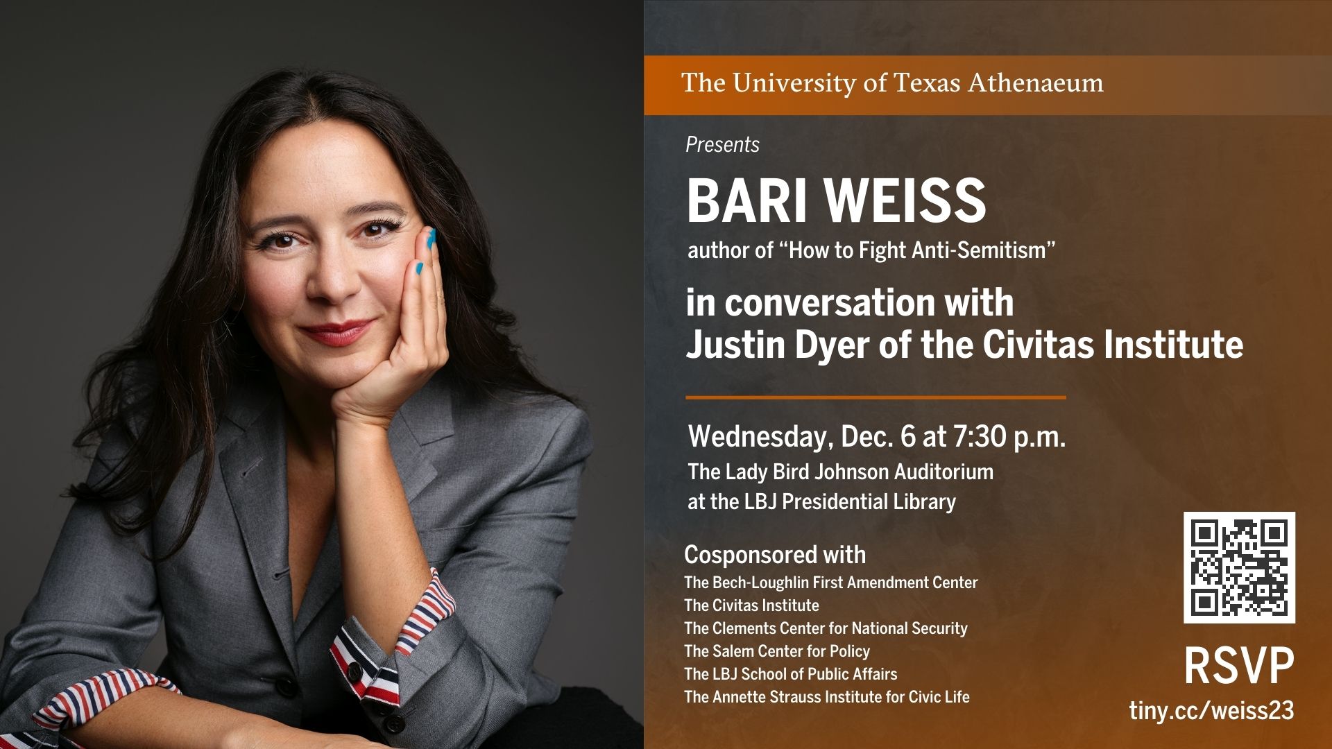 The Athenaeum presents Bari Weiss on Dec. 6, 2023.