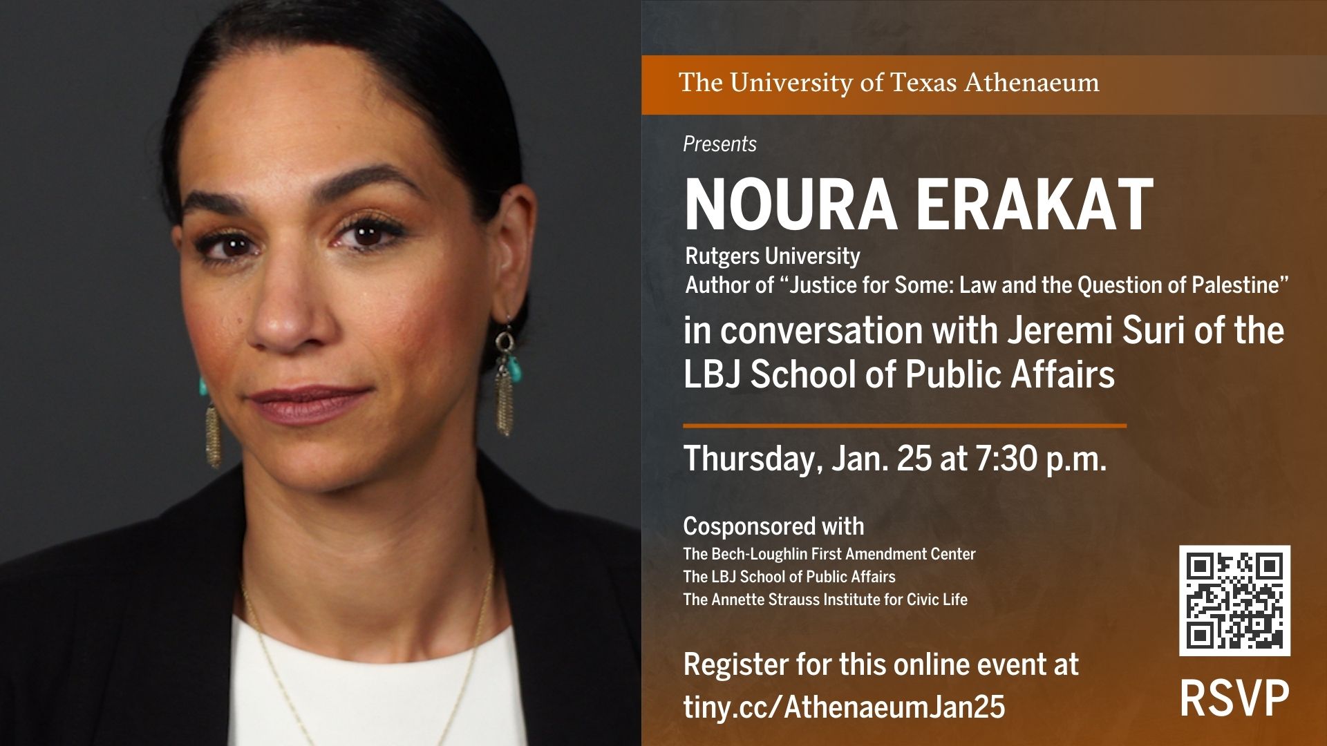 Poster for event on Jan. 25 with Prof. Noura Erakat