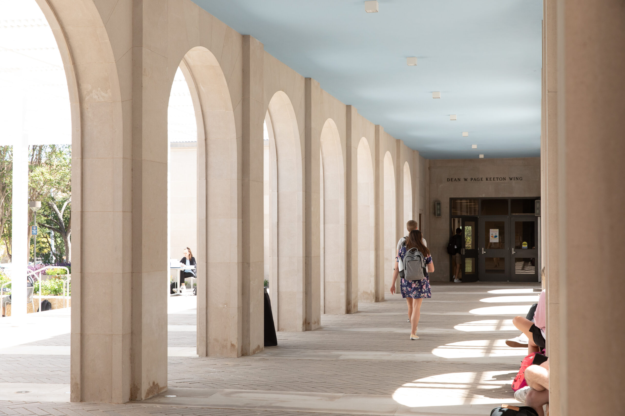 Students walking through a breezeway
