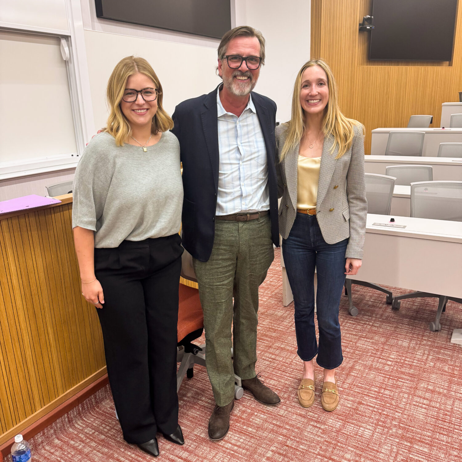 Sydney Moore (left) and Brooke Sanders (right) independently organized the Lunch & Learn with Bryan Barksdale (center).