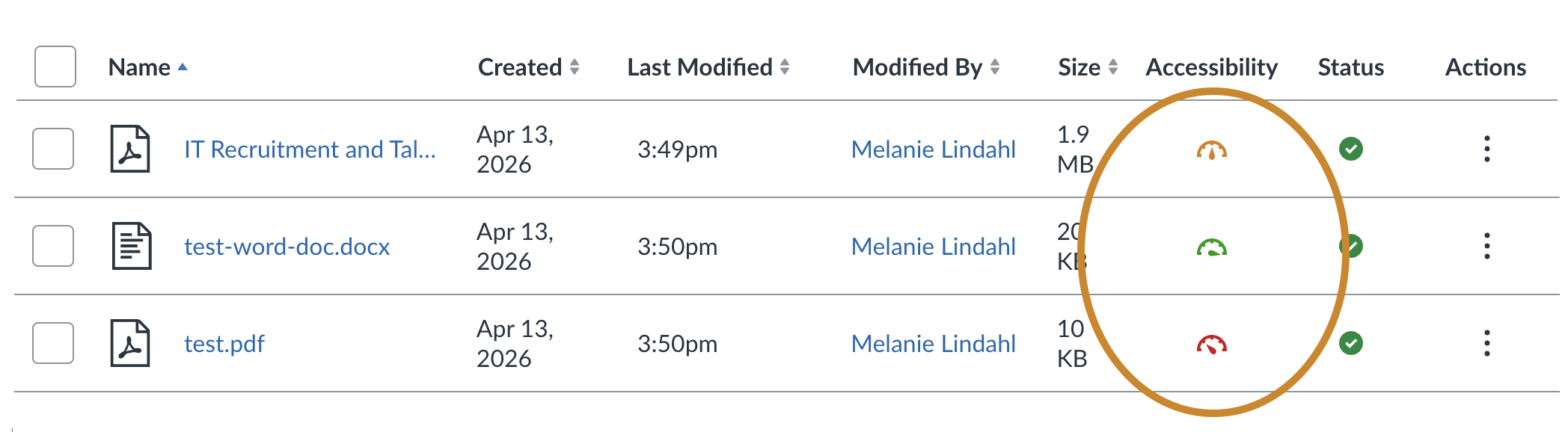 Accessibility scores next to each file in Canvas