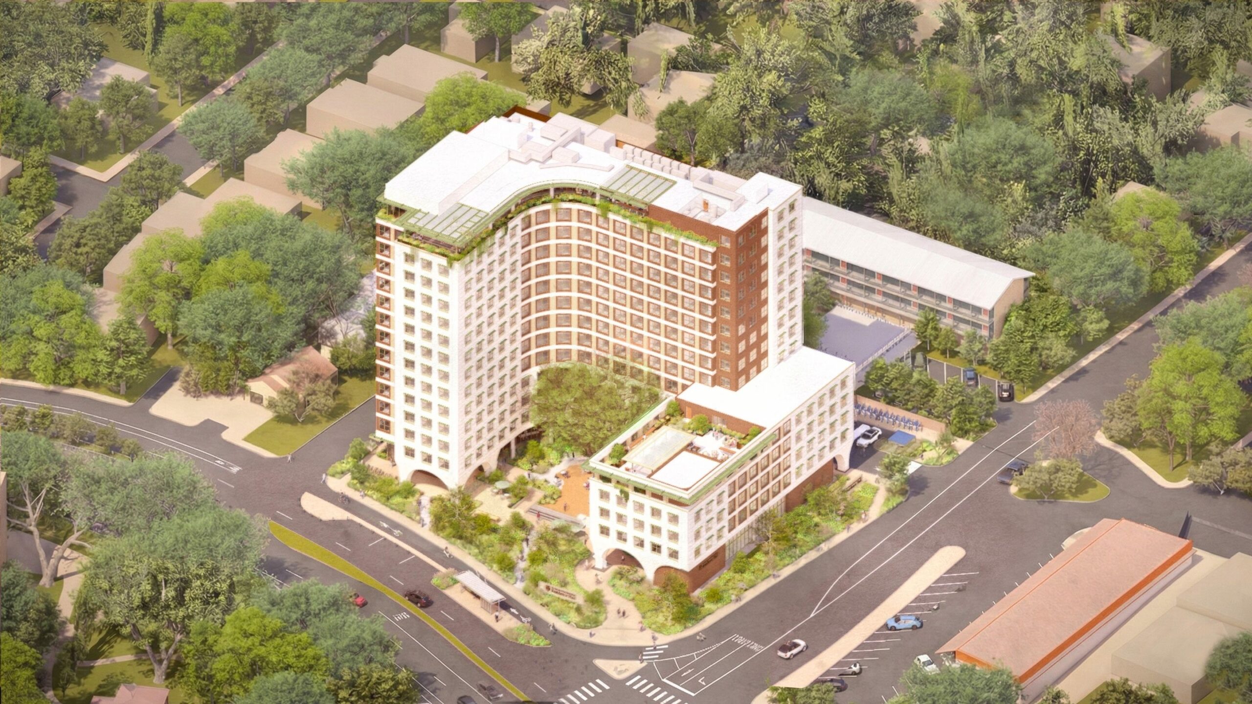 rendering - overhead view of residence hall